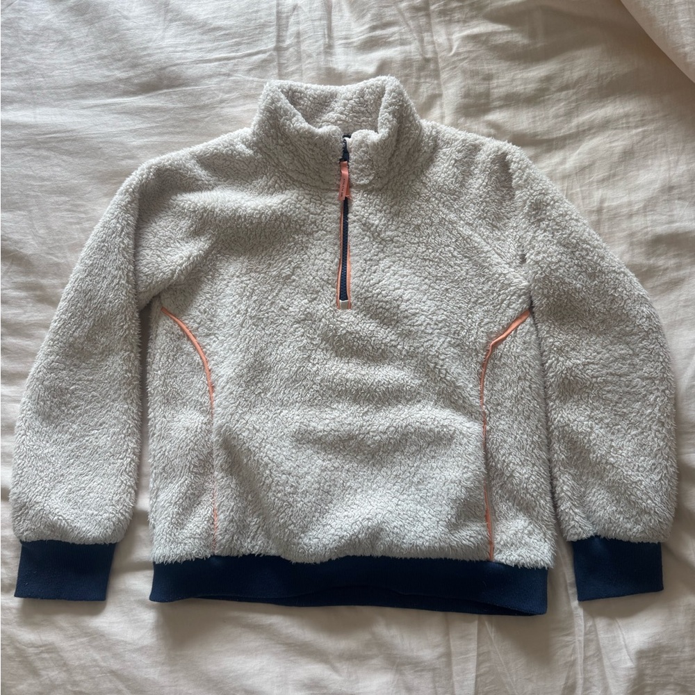 Athleta Kids Fleece Pullover in Cream and Navy